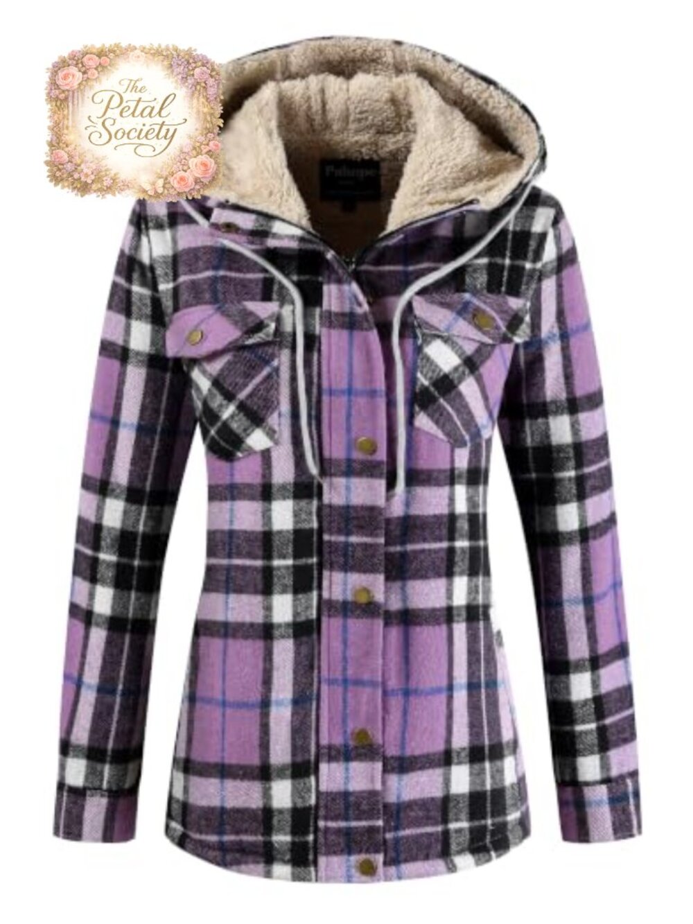 Women's Plaid Sherpa Lined Hooded Jacket Fleece Flannel Coat